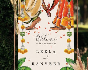 South Indian Wedding Welcome Sign, Hindu Marriage Poster, Indian Wedding Signage, Desi DIY Editable Template, Tamil Wedding Welcome Sign