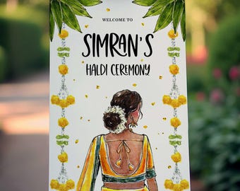 Minimalistic Haldi Welcome Sign Template, Yellow Indian Printable Haldi Decor, Desi Editable Gujarati Hindu Wedding Haldi Board