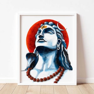 Lord Shiva Painting, Adiyogi Wall Art, Indian God Shivji Mahadev Art Print, Maha Dev Poster, Hindu Temple Art, India Home Decor Gift