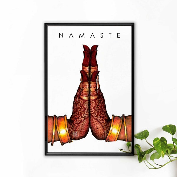 Namaste Art Print 12"x 18", Henna Indian Painting, Yoga Studio Decor,  Exotic Art, South Asian Art, Hindu decor, Boho Wall Art