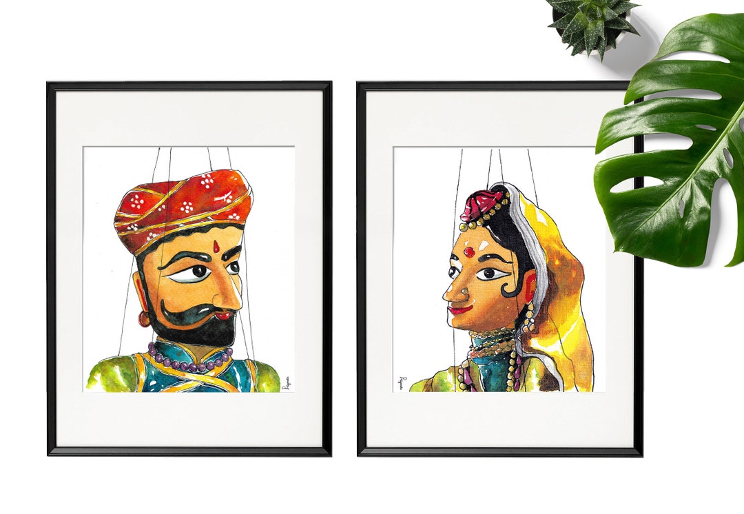 Indian Anniversary Gift Desi Couple Painting Wall Art Print Etsy