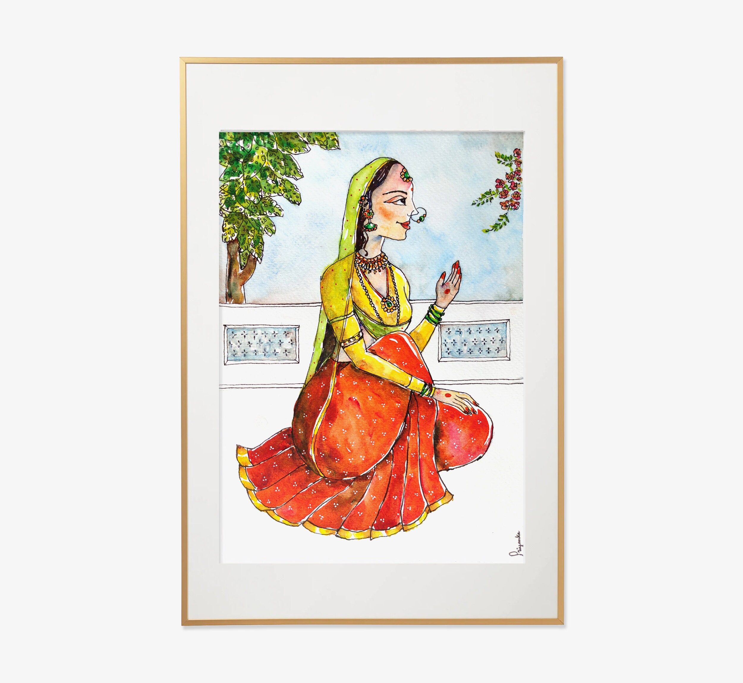 Indian Rani Drawing Rani Indian Painting Wall Art Print | Watercolor Painting, Giclee Print ...
