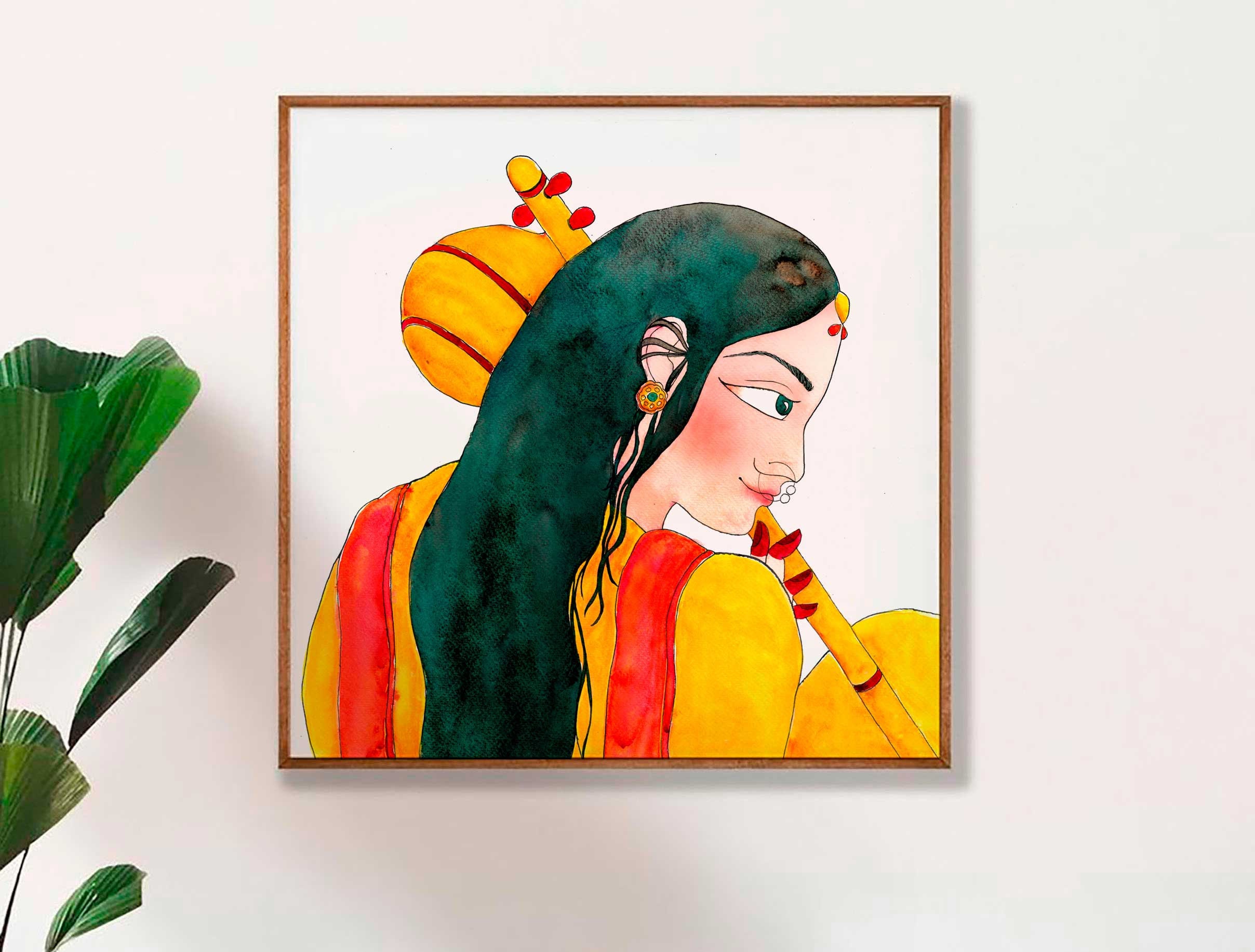 インド 金彩 絵画 フレーム アート ペイント インド女性 民族 ネパール プリミティブで美しいインドの民族絵画 | ミティラー画 | #002