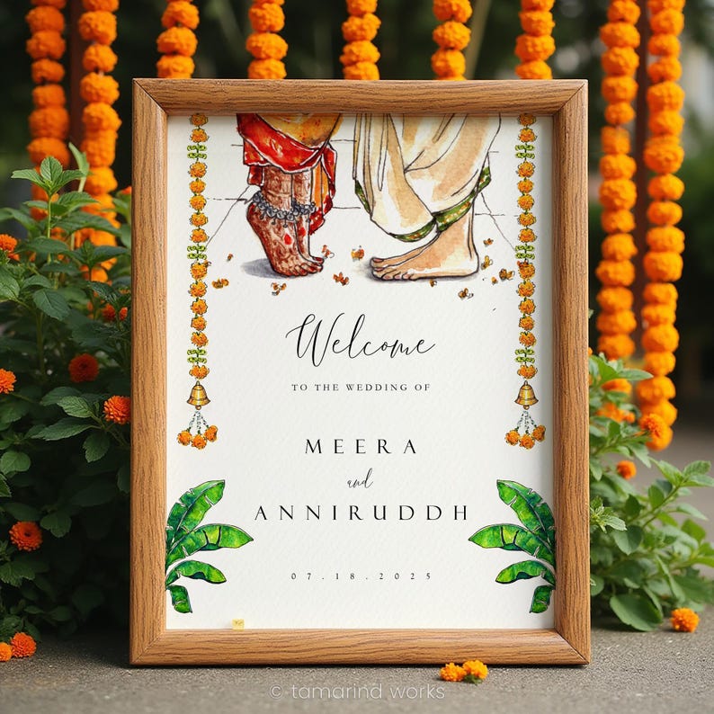 Modern Indian Wedding Welcome Sign Template, Watercolor Hindu Editable ...