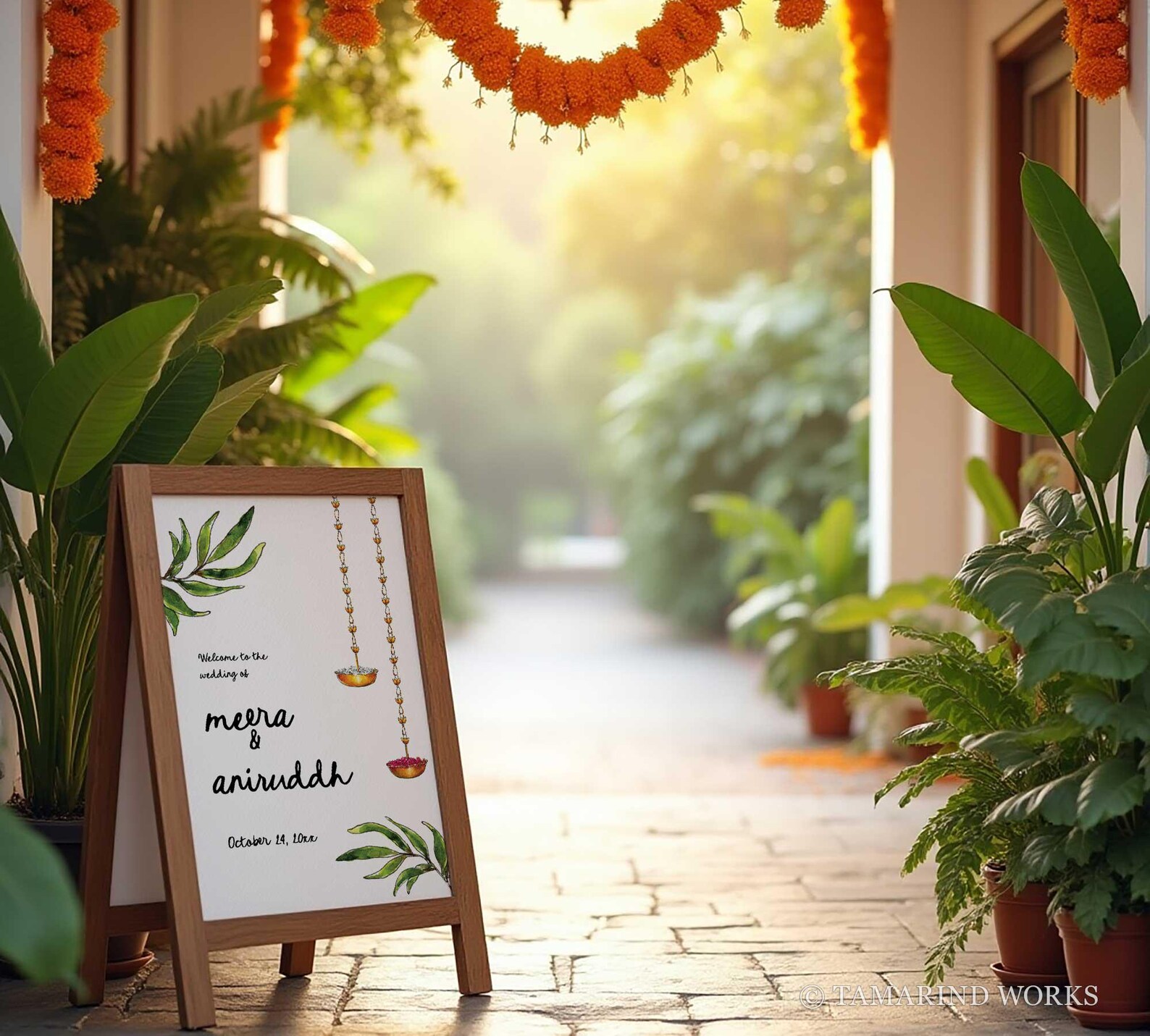 Traditional Hindu Wedding Welcome Sign Template, Watercolor Indian ...