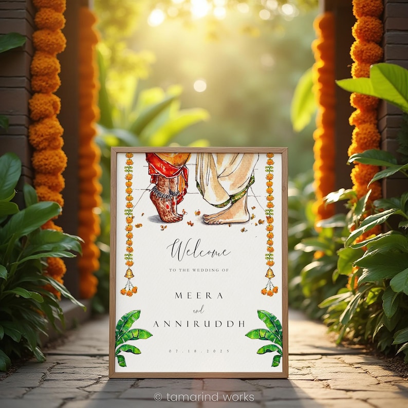 Modern Indian Wedding Welcome Sign Template, Watercolor Hindu Editable ...
