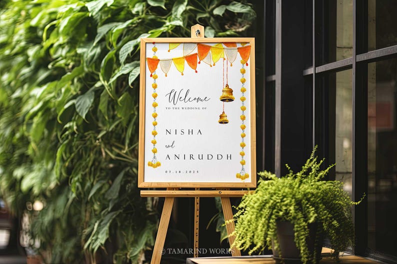 Minimal Indian Wedding Welcome Sign Template, Watercolor Hindu ...