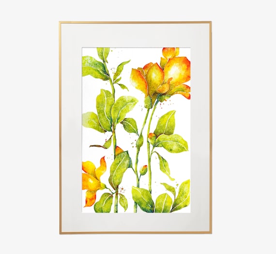 Yellow Flower Painting, Yellow Flower Art, Yellow Flower Art Print Watercolor Painting | Yellow Flowers Floral Wall Art Giclee Print Decor