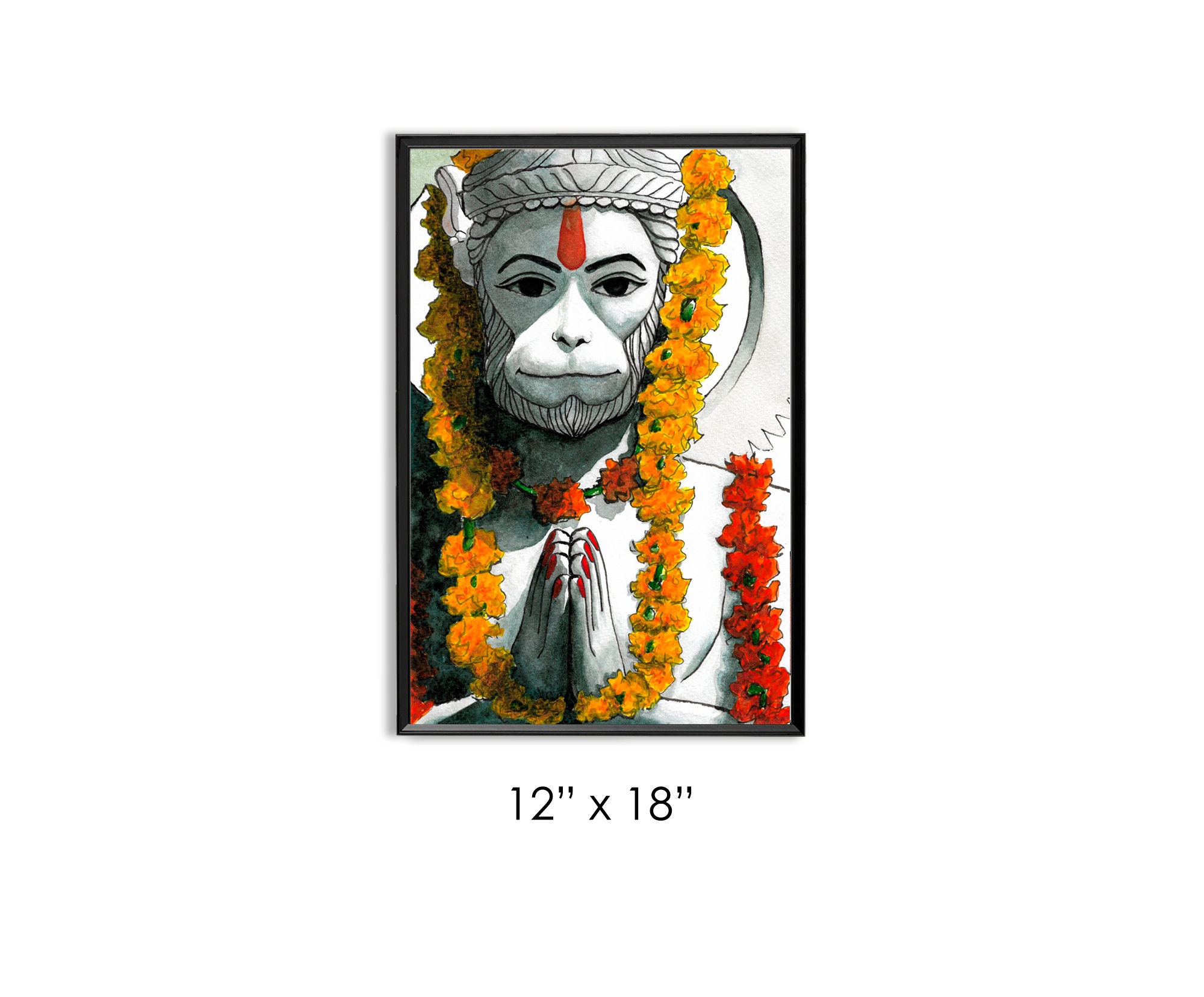 Hanuman painting Hanuman wall art Indian God art print Etsy