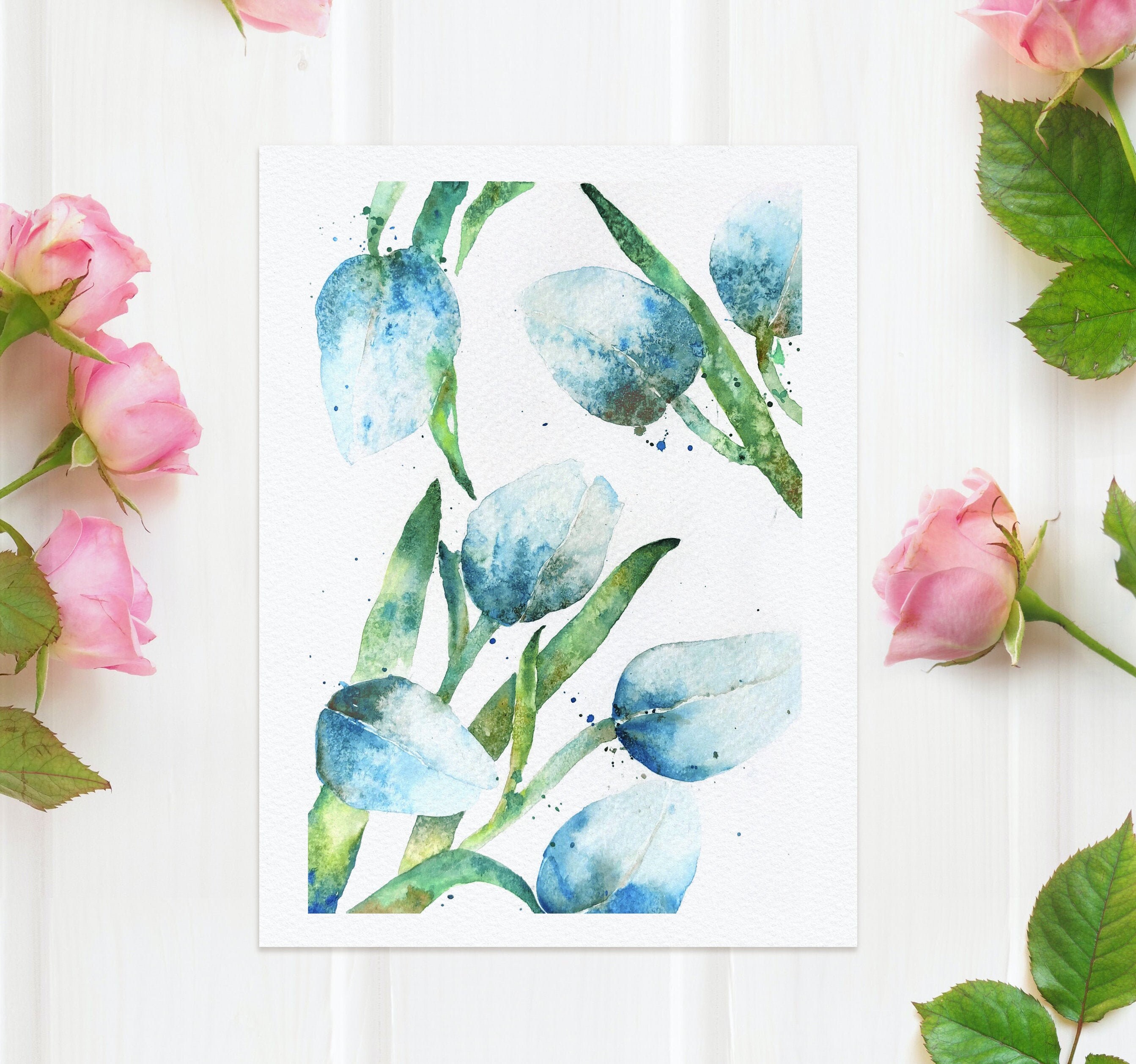 Blue floral wall art decor Blue flower Art print Tulip Wall Etsy