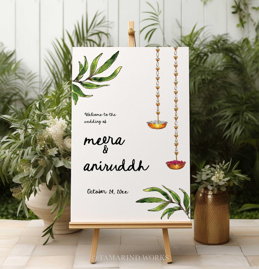 Traditional Hindu Wedding Welcome Sign Template, Watercolor Indian ...