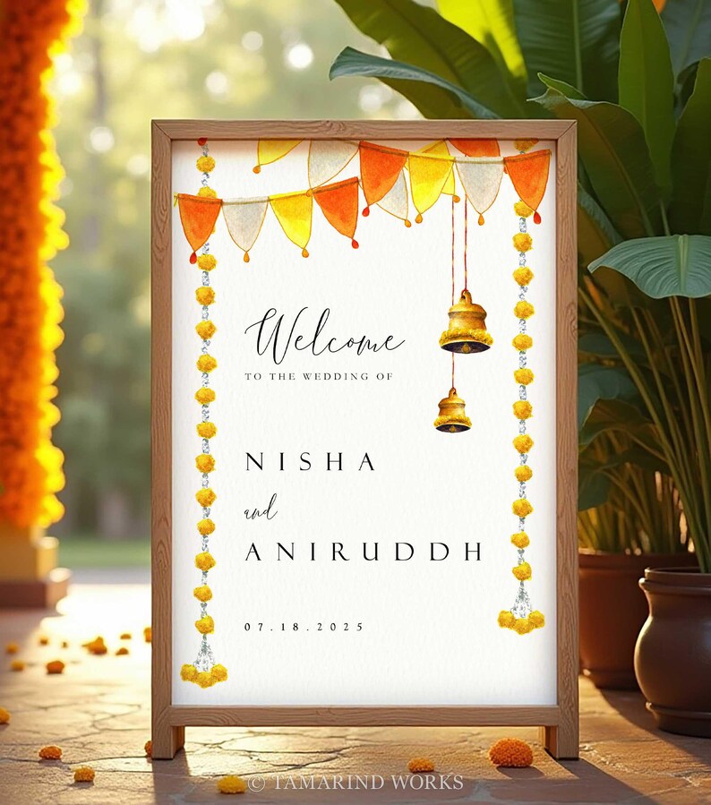Minimal Indian Wedding Welcome Sign Template, Watercolor Hindu ...