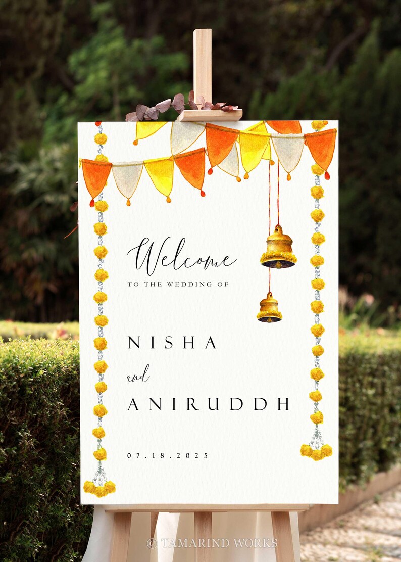 Minimal Indian Wedding Welcome Sign Template, Watercolor Hindu ...