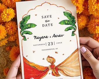 Knot  Indian Wedding Invitation Template, Hindu Save the Date Card, Unique Watercolor Hindu Wedding Invite, Knot Design, Modern Invite