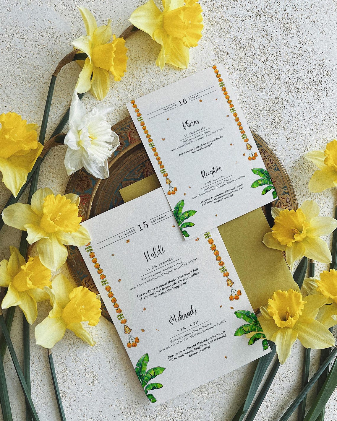 Multi Page Invitations Hand Painted Indian Wedding Invitation With Ceremonies, Multiple Page ...