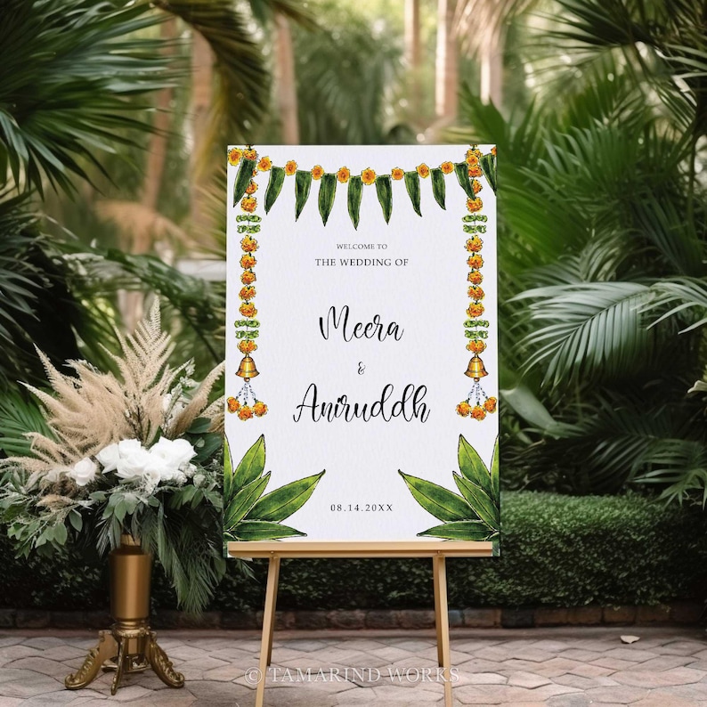 Marigold Indian Wedding Welcome Sign Template, Watercolor Hindu ...