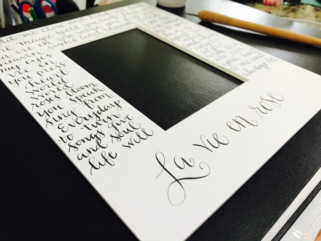 Custom Frame Mat With Text Custom Hand Lettered Picture Frame Mat - Song Lyric Matte, Custom Quote ...