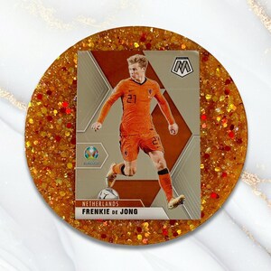 Posavasos para bebidas con la brillante tarjeta de fútbol de mosaico Panini de Frenkie de Jong (Países Bajos) de la Eurocopa 2020/2021