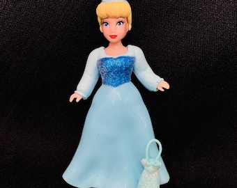 Pretty Disney Cinderella Polly Pocket Doll in Blue Dress w/ Sparkly Clutch Purse