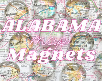 Alabama Map Glass Cabochon Magnets - Set of 12