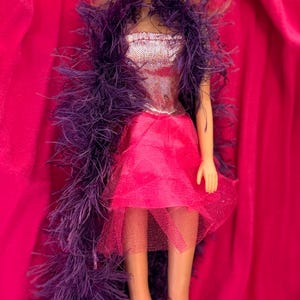 Pretty Barbie Doll Pink Party Dress with Long Purple Boa