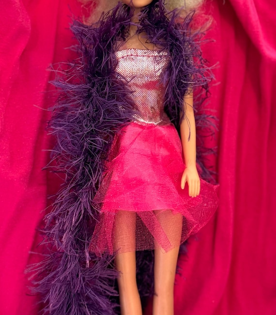 pink party dress barbie Pretty Barbie Doll Pink Party Dress with Long Purple Boa
