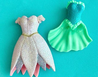 Polly Pocket Princess Doll Dresses - Sparkly Purple Tinker Bell Dress and Green Mermaid Swimsuit