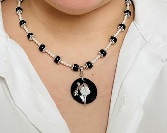 Onyx and pearl necklace