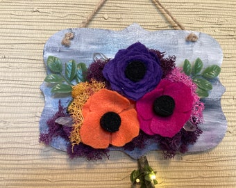 Felt flower wall hanging with crystals