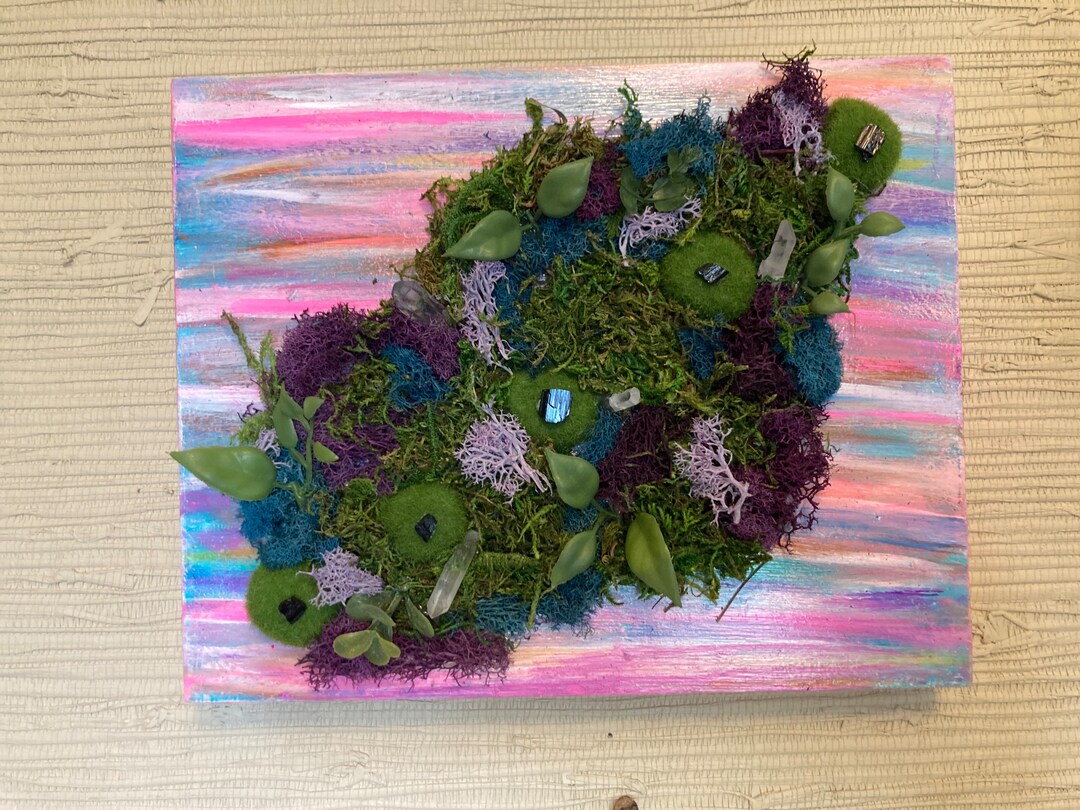 Crystal Garden Wall Hanging With Moss and Faux Flowers Etsy