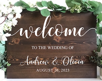 Custom Wood Welcome Wedding Sign: Rustic Dark Walnut Stain