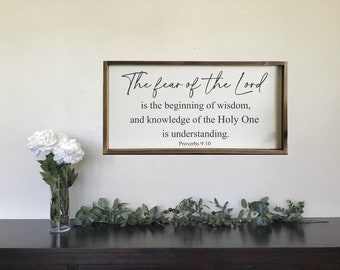 Sprüche 9:10 Bibel-Vers-Wand-Kunst, Schrift-Holz-Zeichen, 36 &quot;x 18&quot; gerahmtes Holzschild, christlicher Bibelvers, Die Furcht des Herrn ist
