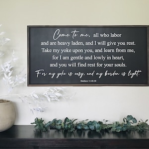 Matthew 11:28-30 Bible Verse Large Wooden Sign,Scripture Wood Sign,48"x24" Framed Wood sign,  Come to me, all who labor and are heavy laden