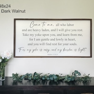 Matthew 11:28-30 Bible Verse Wooden Sign, Framed Scripture Art (48x24)