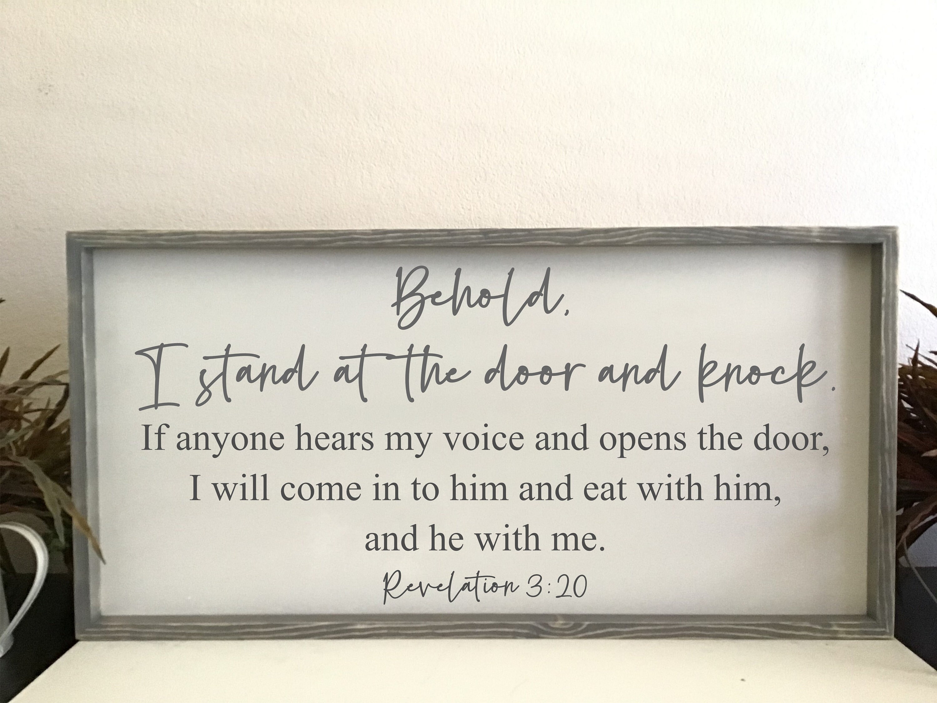 If Anyone Hears My Voice And Opens The Door white-C1 30x55cm 12x22 Inch I Stand At The Door And Knock Wooden Framed Sign Revelation 3:20 Here I Am If Anyone Hears My Voice And Opens The Door white-C1 30x55cm 12x22 Inch I Stand At The Door And Knock Wooden Framed Sign Revelation 3:20 Here I Am