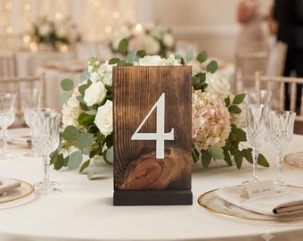 Rustic Wood Wedding Table Numbers: Dark Walnut Stain