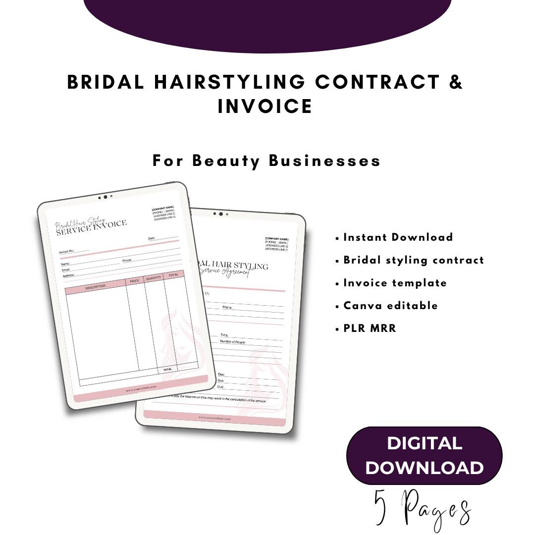 Bridal Styling Contract & Invoice | Canva Editable Template | Digital ...
