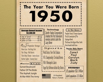 1950 PRINTABLE Birthday Poster | Back in 1950 | Birthday Gift | Digital Poster   | The Year You Were Born (Download only)