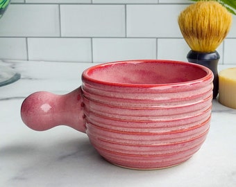 Ceramic Shave Mug, Sangria Red Glaze, Handmade Stoneware Shave Cup, Men's Grooming, Soap + Brush Style Shaving