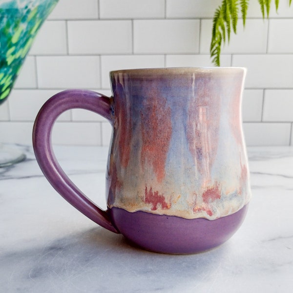 Ceramic Mug with Cascading Glaze - Handmade Pottery, Coffee Tea Drinkware with Large Handle