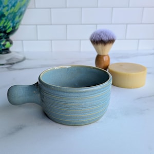 Handmade Stoneware Shave Mug: Caribbean Blue Glaze
