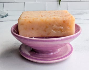 Handmade Soap Dish with Drainage, Violet Purple Glaze on Porcelain Ceramic