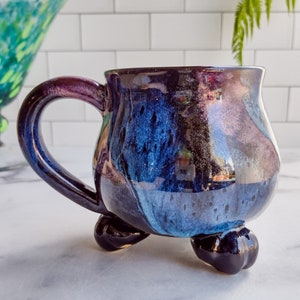 Cauldron Mug - Purple Galaxy Glaze with Microcrystal Glitter - Handmade Ceramic Pottery