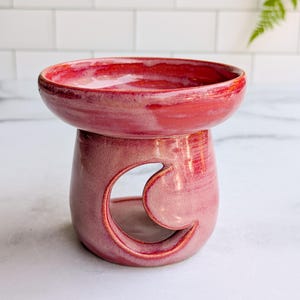 Ceramic Wax Warmer and Luminary, Pink Sangria Glaze, for use with tealights, Handmade Stoneware Pottery