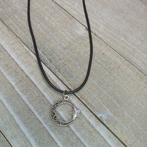 Moon Necklace, Celestial Necklace, Black Cord Necklace, Rainbow Cord Necklace, Moon and Star Necklace