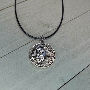 Celestial Necklace, Sun Necklace, Moon Necklace, Black Cord Necklace, Rainbow Cord Necklace, Hippie Jewelry, Vegan Necklace