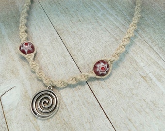 Circle of Life Hemp Necklace, Spiral Hemp Necklace, Spiral Charm Necklace, Vortex, Hippie Necklace, Festival Jewelry