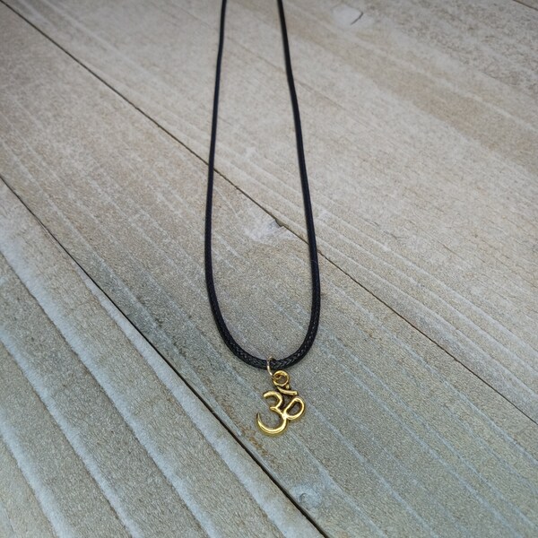 Dainty Om Necklace, Om Charm Necklace, Black Cord Necklace, Rainbow Cord Necklace, Ohm Jewelry