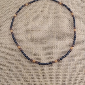 Wood Bead Necklace, Black Necklace, Trendy Necklace for Men, Boho Beachy, Surfer, Skater