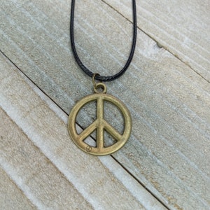 Peace Sign Necklace, Black Cord Necklace, Rainbow Cord Necklace, Hippie Jewelry